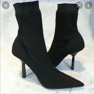 ZARA Black Stretch Fabric High Heel Ankle Boots Pointed Toe